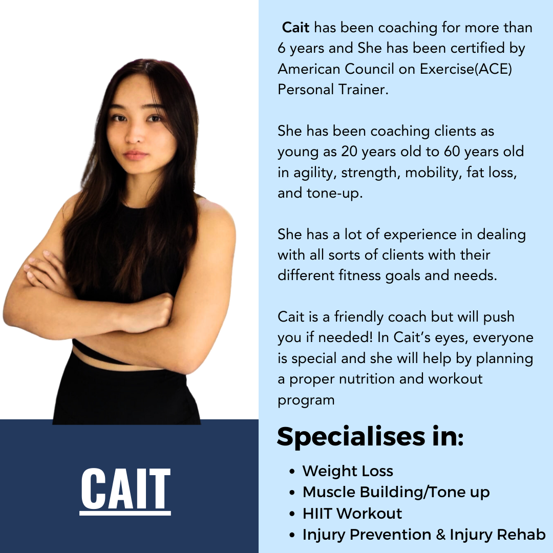 Cait — AlmightyPT personal trainer offering 1-on-1 coaching in Singapore